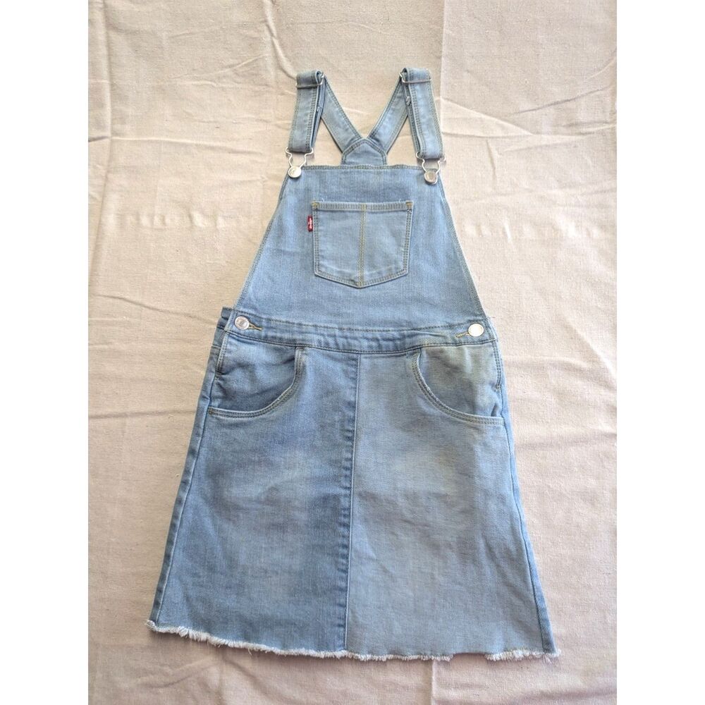 Levi's Denim Overall Skirt Jumper Dress Light Wash Frayed Raw Hem Girls Size 7